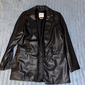 Women's Black Vegan Leather Blazer